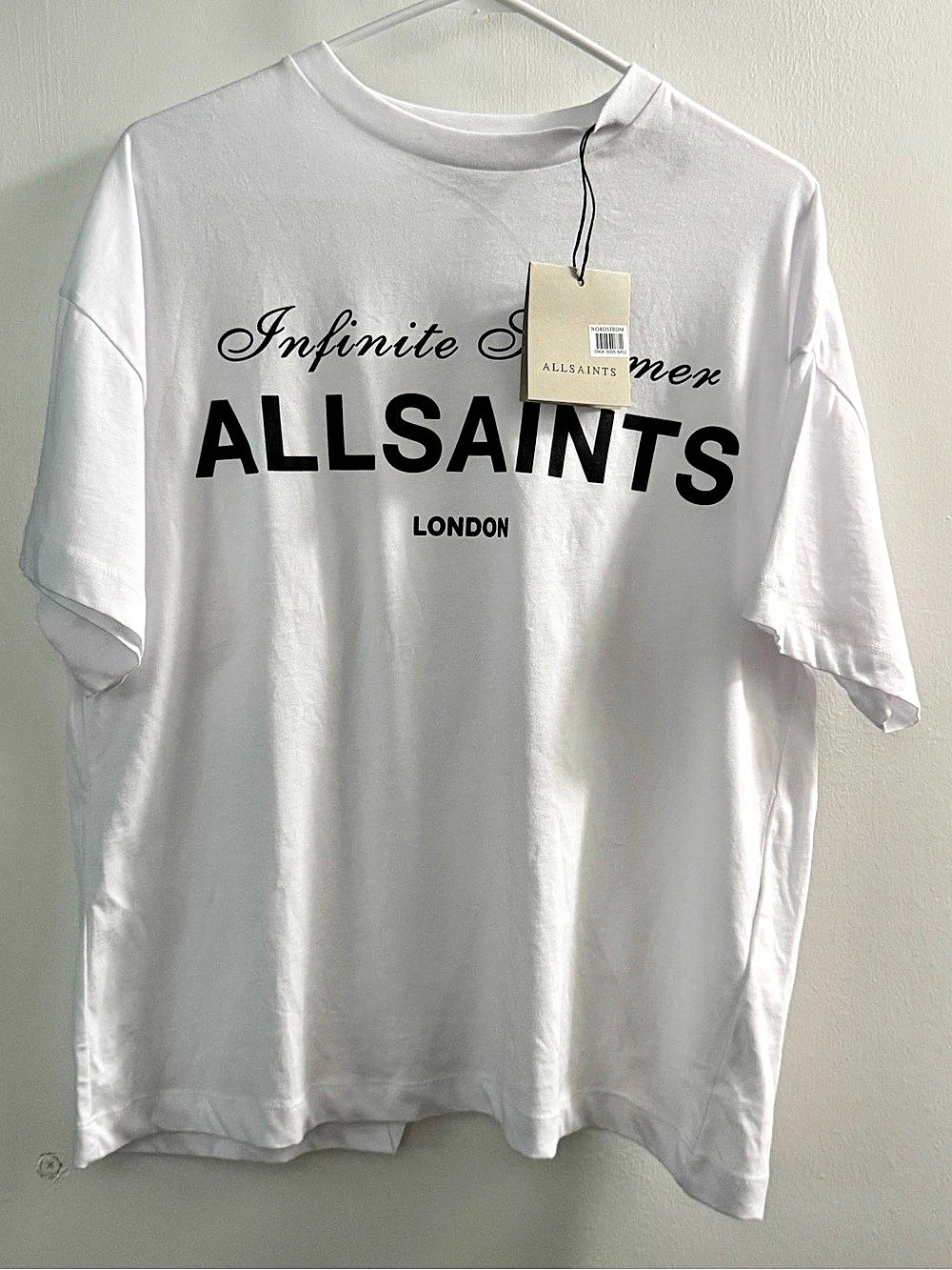 AllSaints Infinite Summer Open Back T-Shirt Graphic Tee White & Black Small